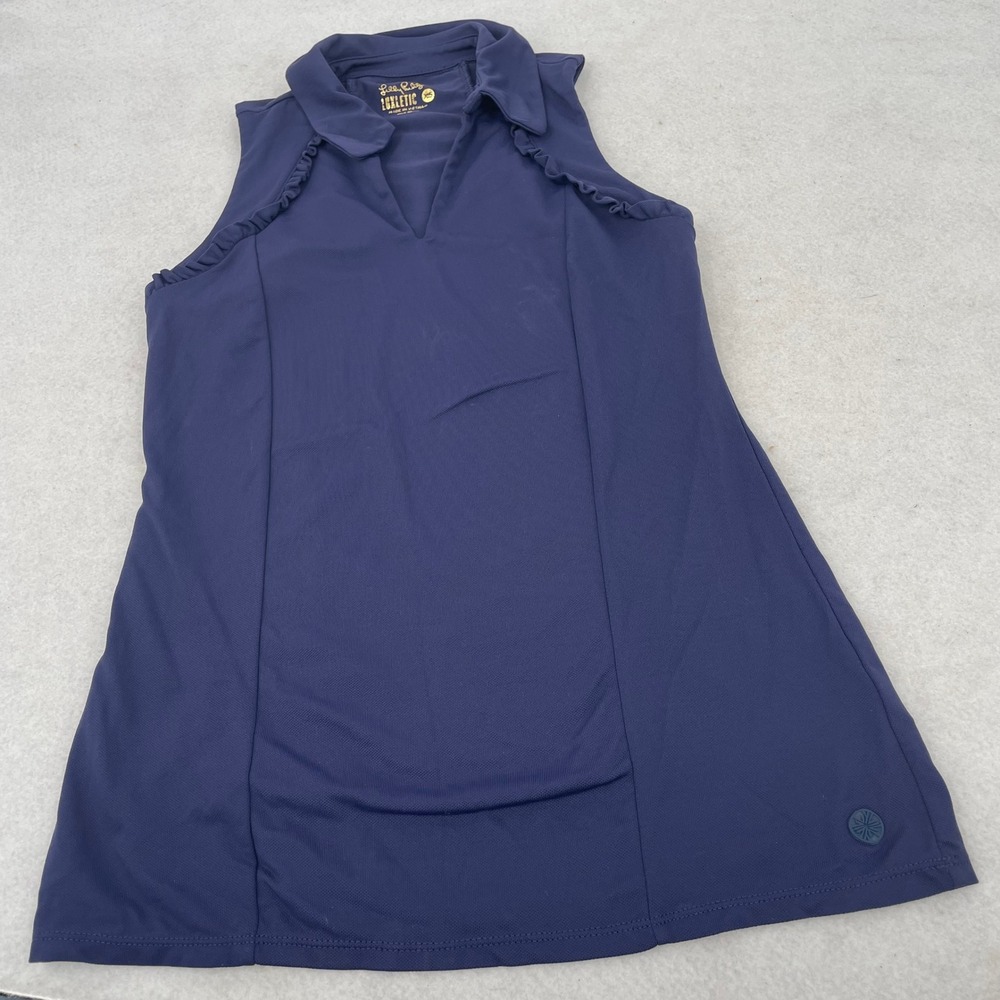 Lilly Pulitzer Luxletic Navy Blue Ruffle Sleeveless Polo Top XS Golf Tennis